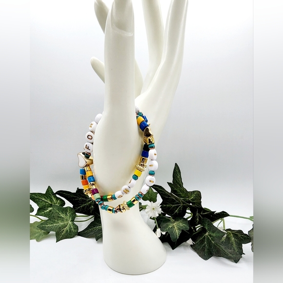 Colorful beaded stretchy bracelet, double bracelet, "Always and Forever … - Picture 6 of 6